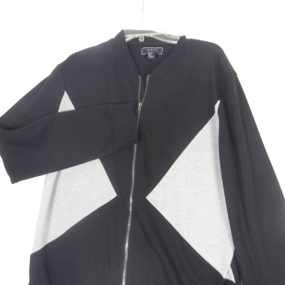 21‎ Men Black Gray Geometric Colorblock Jacket Zip Up Mens Size XL